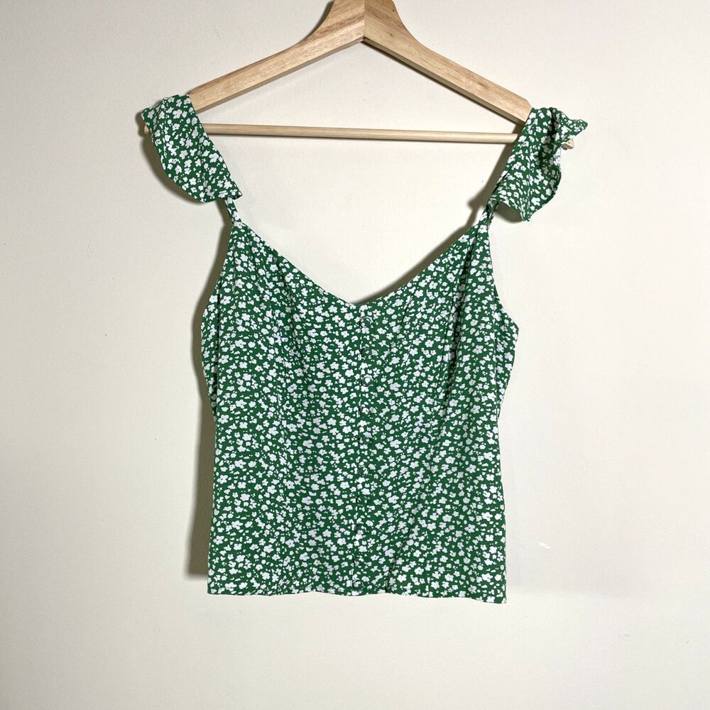 Banana Republic Women's Green Floral Ruffle Tank Top Sz Small Smocked Floral NWT